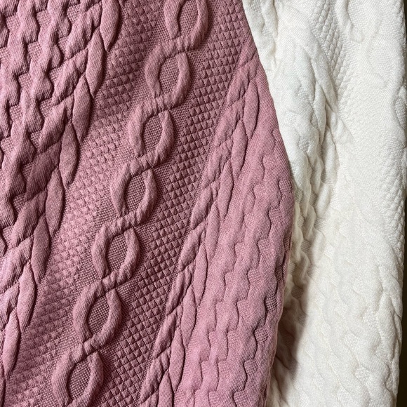 NWOT Cozy Jacquard Patchwork Pink Long Sleeve Oversized Hoodie Medium Preppy - Picture 6 of 8